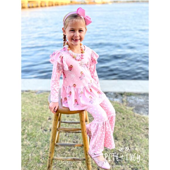 PETE + LUCY Pink Ice Princess Snowflake 2 Piece Pant Set 6/6X NEW Winter - Picture 2 of 8